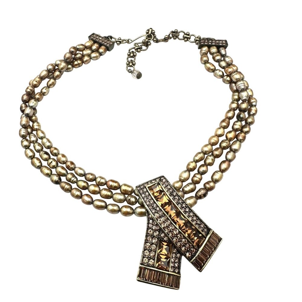 Heidi Daus Pink Crystal Pearl Bronze Tone  16 to 18 Inch Necklace